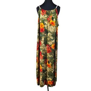 Rouge Collection Womens Camo Tropical Floral Maxi Dress Rope Straps Keyhole Back